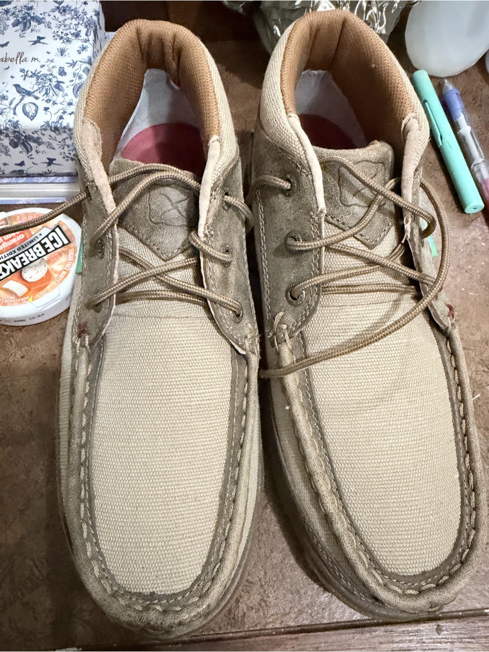 Womens Casual Tan Canvas & Suede Lace-Up Shoes